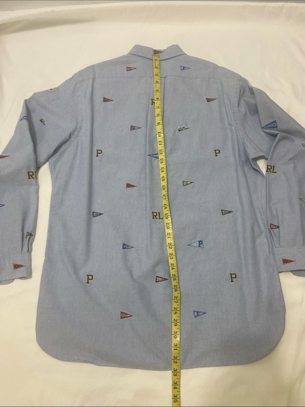 Ralph Lauren Light Blue ButtonDown Oxford Shirt with Embroidered Pennants.Size-L - Picture 5 of 14